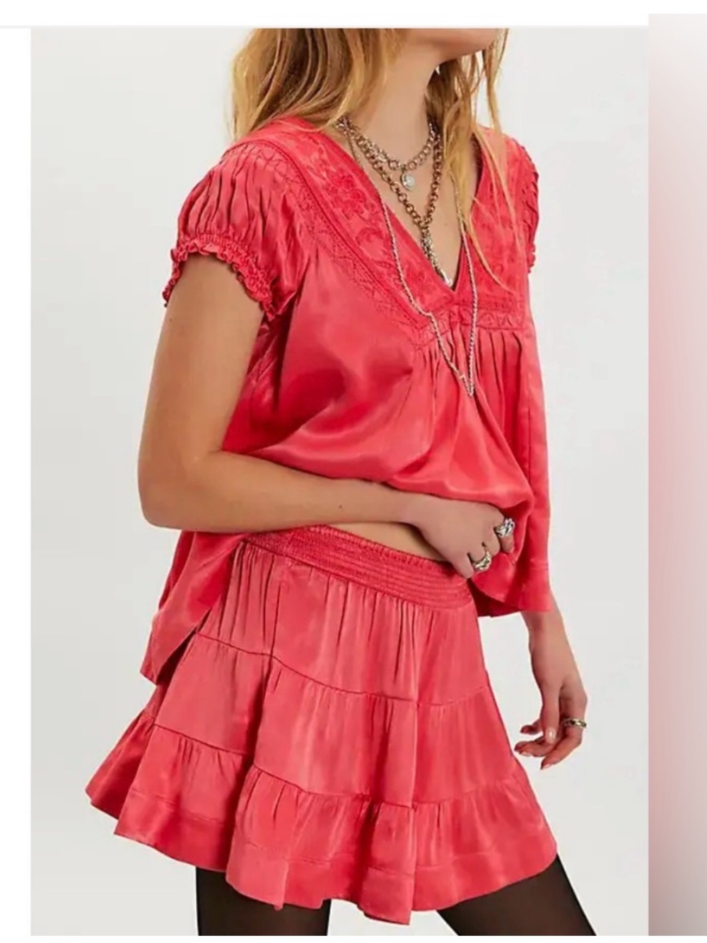 Free People Rivington Mini Skirt Set - Deep Sea Coral. NWT size M
